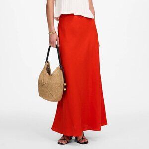 Madewell 100% Linen Elastic Waist Maxi Slip Skirt Red Orange Size 2/S NWT